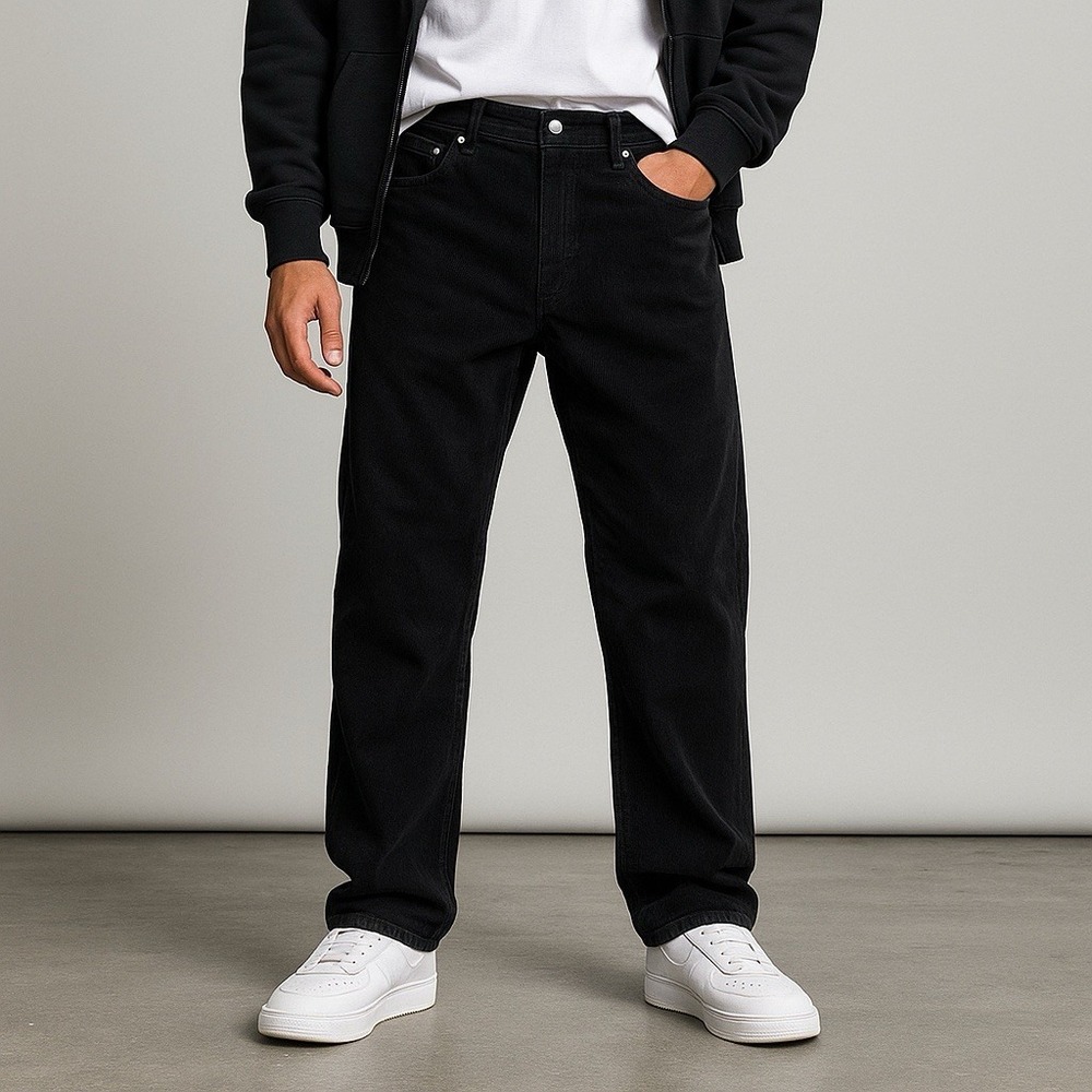 Stussy Big Ol' Black Corduroy Y2K Streetwear Wide Leg Jeans Men's 28